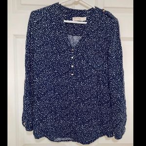 Button Down Navy Polka Dot Blouse